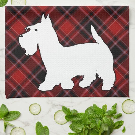 Scottish-Terrier roter Schwarzweiss-Tartan Küchentuch (Gefaltet)