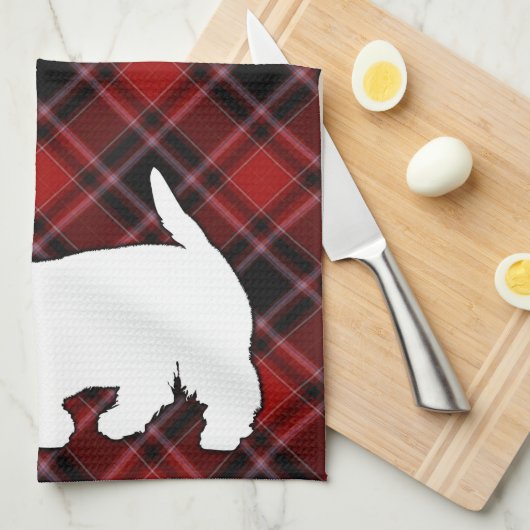 Scottish-Terrier roter Schwarzweiss-Tartan Küchentuch (Viertel Falte)