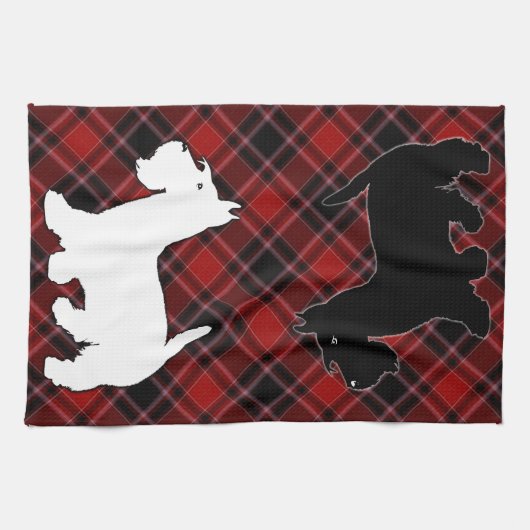 Scottish-Terrier roter Schwarzweiss-Tartan Küchentuch (Horizontal)