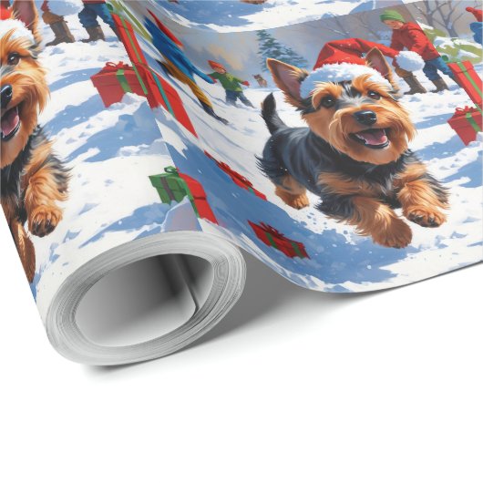 Scottish Terrier Running Snow mit Weihnachtshut Geschenkpapier (Rolleneckpunkt)