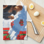 Scottish Terrier Running Snow mit Weihnachtshut Geschirrtuch (Viertel Falte)