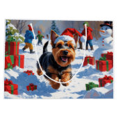 Scottish Terrier Running Snow mit Weihnachtshut Große Geschenktüte (Rückseite)