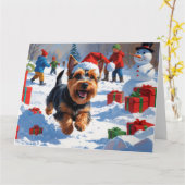 Scottish Terrier Running Snow mit Weihnachtshut Karte (Gelbe Blume)