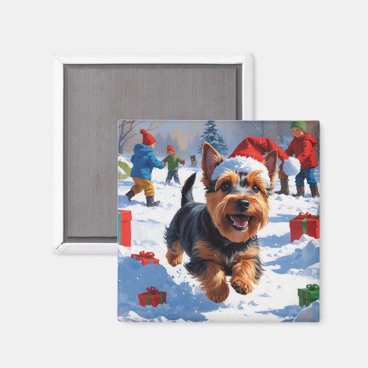 Scottish Terrier Running Snow mit Weihnachtshut Magnet (Vorderseite/Rückseite)