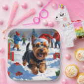Scottish Terrier Running Snow mit Weihnachtshut Pappteller (Party)
