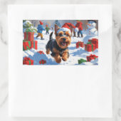 Scottish Terrier Running Snow mit Weihnachtshut Rechteckiger Aufkleber (Tasche)