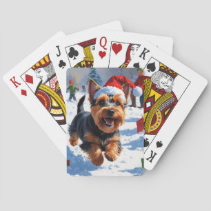 Scottish Terrier Running Snow mit Weihnachtshut Spielkarten