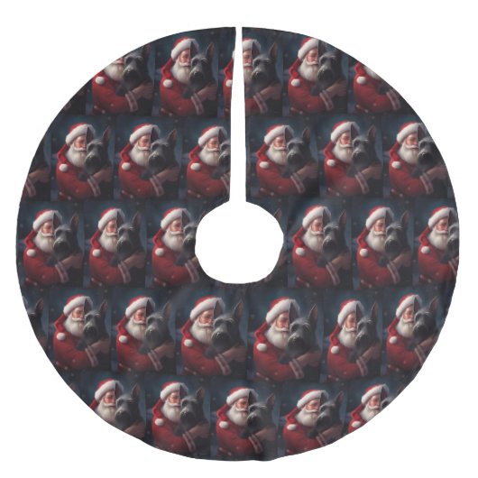 Scottish Terrier Santa Claus Weihnachten Polyester Weihnachtsbaumdecke (Vorderseite)