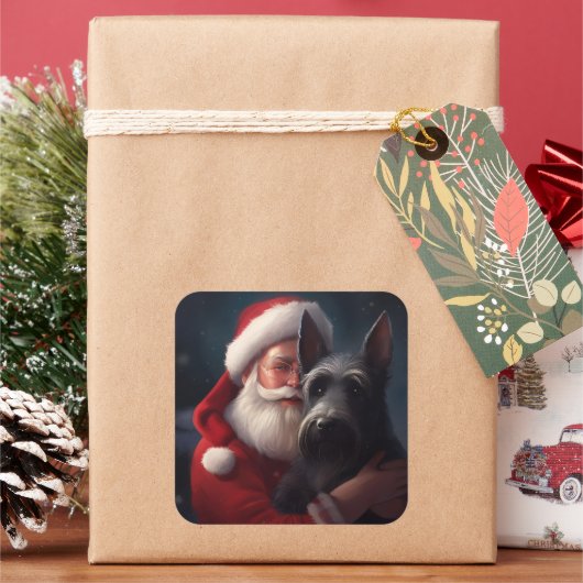 Scottish Terrier Santa Claus Weihnachten Quadratischer Aufkleber (Feiertag)