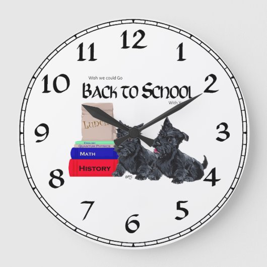Scottish Terrier School Clock Große Wanduhr (Vorderseite)