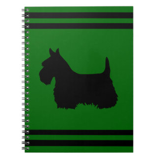Scottish Terrier Schwarz/Weiß Silhouette grün/Name Notizblock