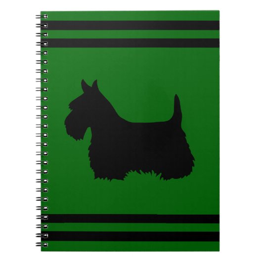 Scottish Terrier Schwarz/Weiß Silhouette grün/Name Notizblock (Vorderseite)