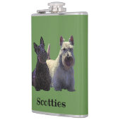 Scottish Terrier Schwarz/Weiß, sitzend/stehend Flachmann (Links)