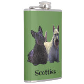 Scottish Terrier Schwarz/Weiß, sitzend/stehend Flachmann (Rechts)