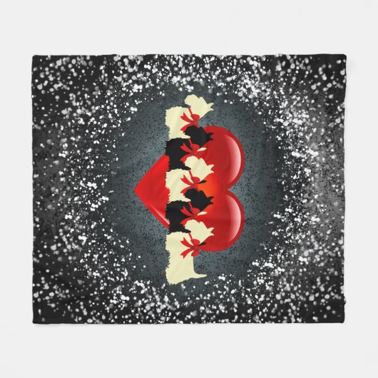 Scottish Terrier, schwarz/wheaten, Herz, Schnee, Fleecedecke (Vorderseite (Horizontal))