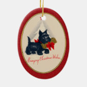 Scottish Terrier Scottie Dog mit Geschenk und Baum Keramikornament (Hinten)