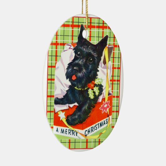 Scottish Terrier Scottie Dog mit Geschenk und kari Keramikornament (Rechts)
