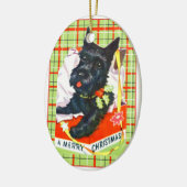 Scottish Terrier Scottie Dog mit Geschenk und kari Keramikornament (Links)