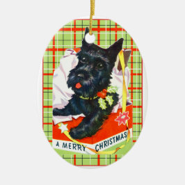 Scottish Terrier Scottie Dog mit Geschenk und kari Keramikornament