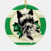 Scottish Terrier Scottie Dog mit grünem Bug Keramik Ornament (Vorne)