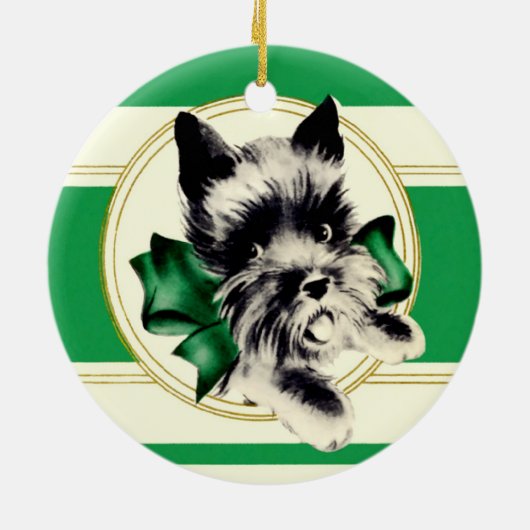 Scottish Terrier Scottie Dog mit grünem Bug Keramik Ornament (Hinten)