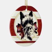 Scottish Terrier Scottie Dog mit rotem Bug Keramik Ornament (Rechts)