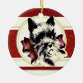 Scottish Terrier Scottie Dog mit rotem Bug Keramik Ornament (Vorne)