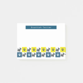 Scottish Terrier Scottie Dog &Paw Yellow&Blue Grid Post-it Klebezettel