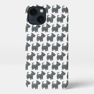 Scottish Terrier Scottie Dog Silhouette Grid White iPhone 13 Hülle