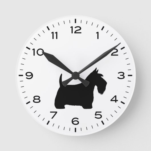 Scottish Terrier Scottie Dog Silhouette Runde Wanduhr (Vorderseite)