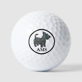 Scottish Terrier Scottie Dog Silhouette Y&B Grid Golfball