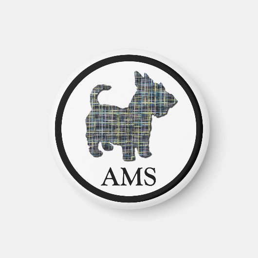 Scottish Terrier Scottie Dog Silhouette Y&B Grid Magnet (Vorne)