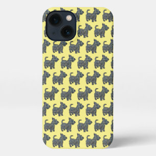 Scottish Terrier Scottie Dog SilhouetteGrid Yellow iPhone 13 Hülle