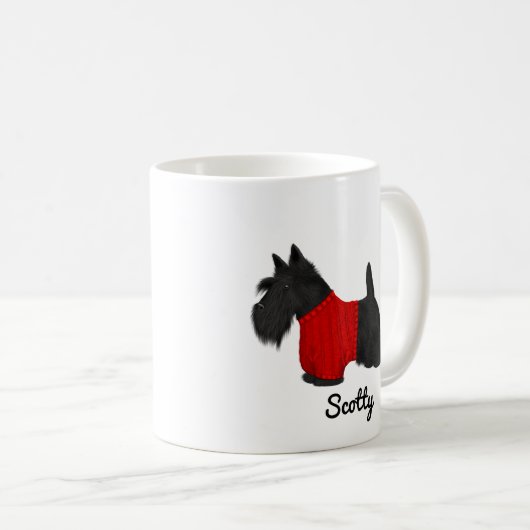 Scottish Terrier (Scotty Dog) in Sweater on White Kaffeetasse (VorderseiteRechts)