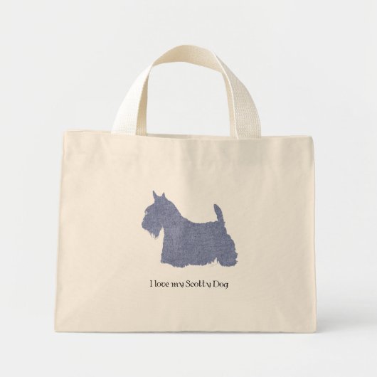 Scottish Terrier Silhouette in Denim Mini Stoffbeutel (Vorne)