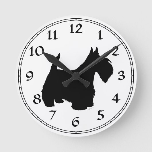 Scottish Terrier Silhouette Runde Wanduhr (Vorderseite)