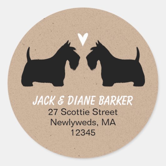 Scottish Terrier Silhouetten Rücksendeadresse Runder Aufkleber (Vorderseite)