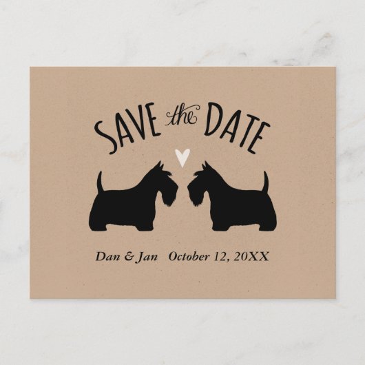 Scottish Terrier Silhouetten Wedding Save the Date Ankündigungspostkarte (Vorderseite)