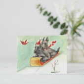 Scottish Terrier Sleigh Ride Postkarte (Stehend Vorderseite)