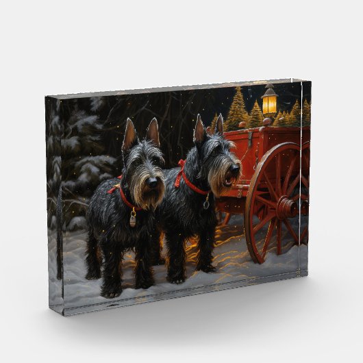Scottish Terrier Snowy Sleigh Weihnachtsdekor Fotoblock (Links)