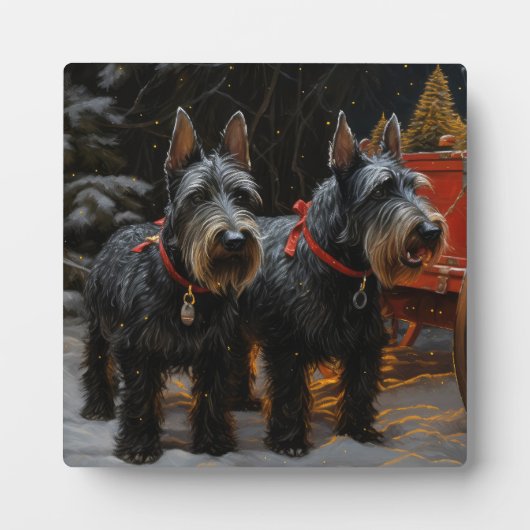 Scottish Terrier Snowy Sleigh Weihnachtsdekor Fotoplatte (Vorderseite)