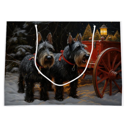 Scottish Terrier Snowy Sleigh Weihnachtsdekor Große Geschenktüte (Vorderseite)