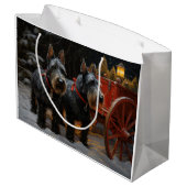 Scottish Terrier Snowy Sleigh Weihnachtsdekor Große Geschenktüte (Rückseite Schrägansicht)