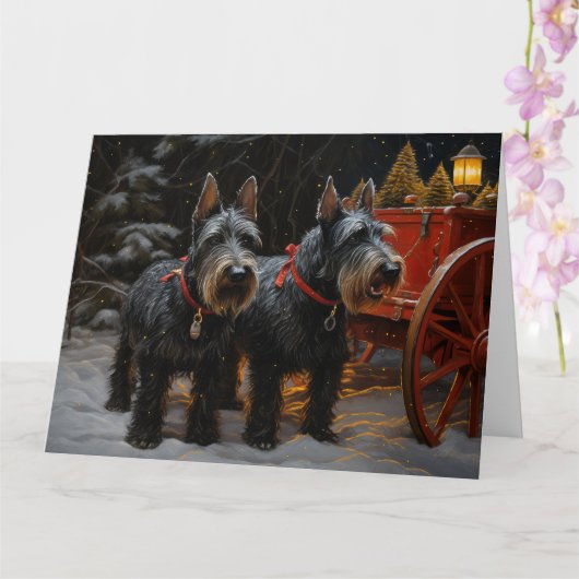 Scottish Terrier Snowy Sleigh Weihnachtsdekor Karte (Orchidee)