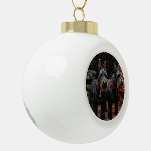 Scottish Terrier Snowy Sleigh Weihnachtsdekor Keramik Kugel-Ornament (Links)