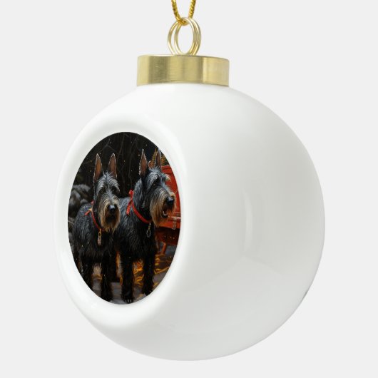 Scottish Terrier Snowy Sleigh Weihnachtsdekor Keramik Kugel-Ornament (Rechts)