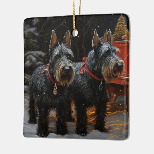 Scottish Terrier Snowy Sleigh Weihnachtsdekor Keramikornament (Links)