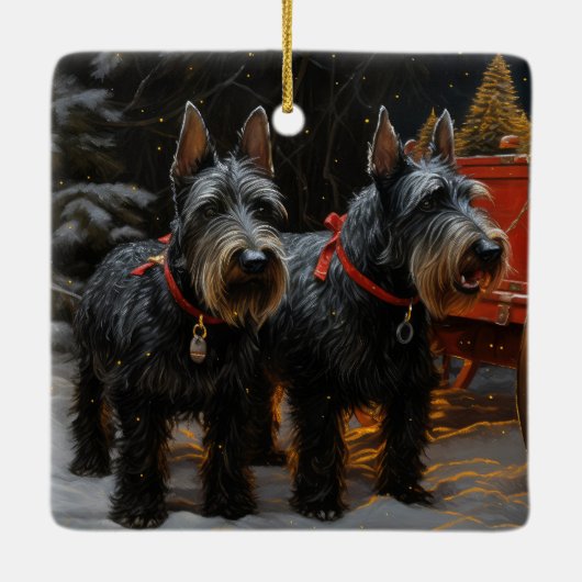 Scottish Terrier Snowy Sleigh Weihnachtsdekor Keramikornament (Rückseite)