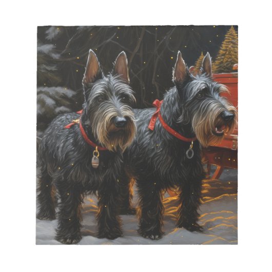 Scottish Terrier Snowy Sleigh Weihnachtsdekor Notizblock (Vorderseite)