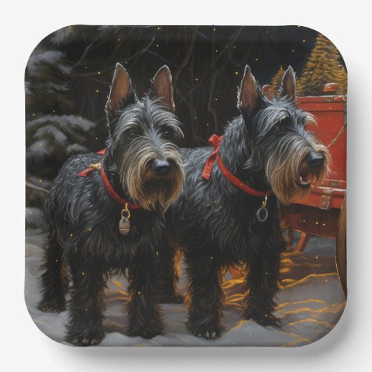 Scottish Terrier Snowy Sleigh Weihnachtsdekor Pappteller (Vorderseite)